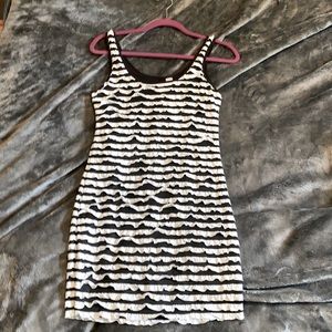 Black and white ruffle tank dress